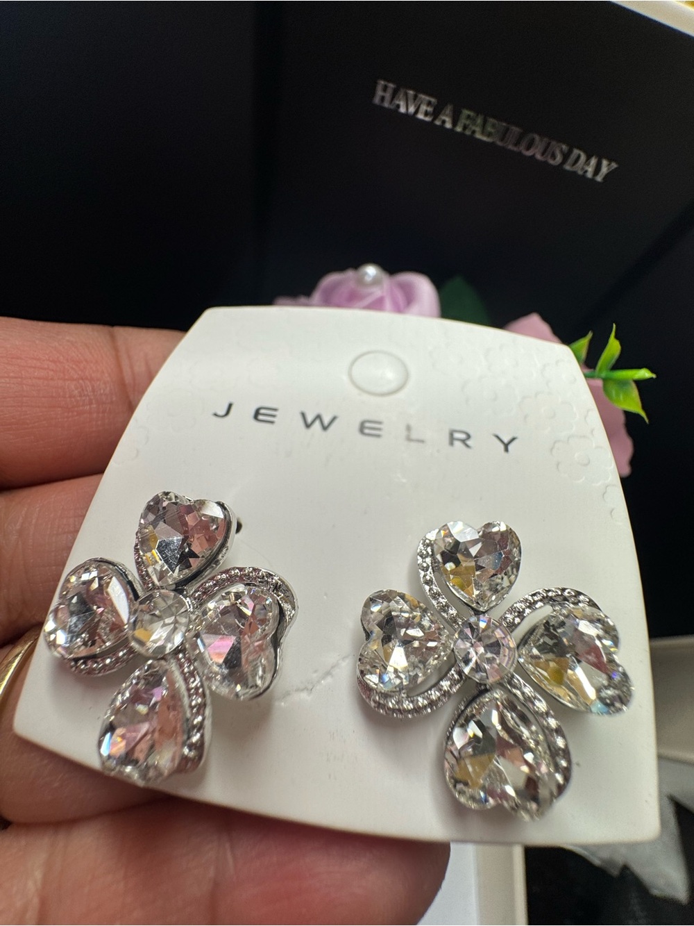 Crystal Flower Drop Earrings - Clear Sparkle